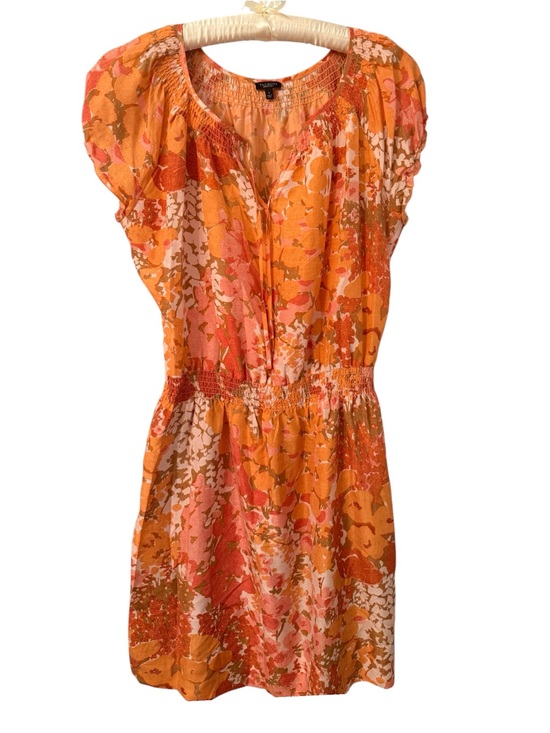 Talbots Dresses & Skirts - Talbots Silk Floral Dress Orange Pink Smocked Waist Cap Sleeve L